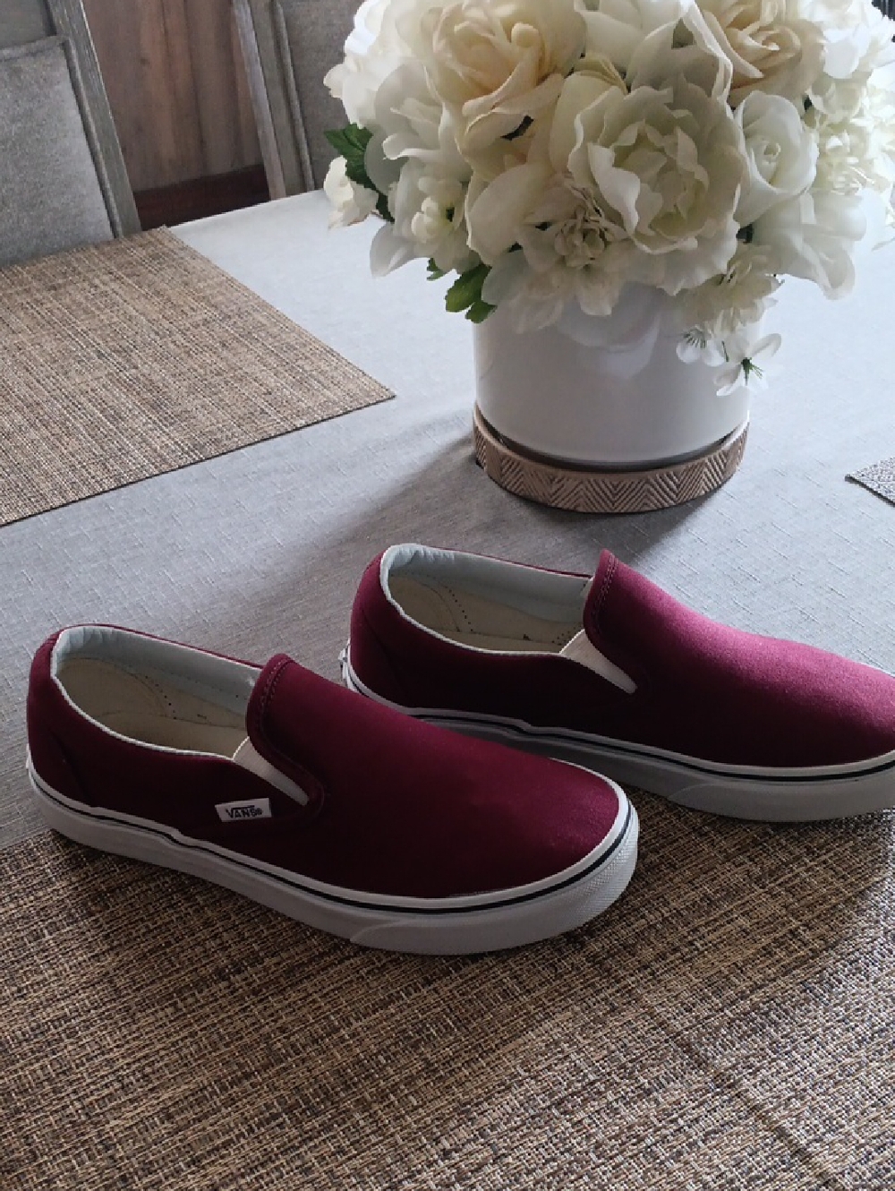 Vans Slip-On Sneakers in Burgundy and White